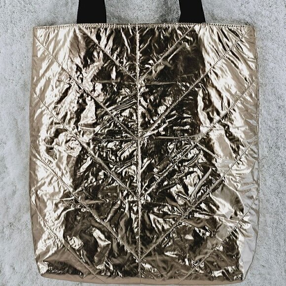 Victoria's Secret Metallic Rose Gold Chevron Tote Weekender Shopper Bag - Picture 4 of 10